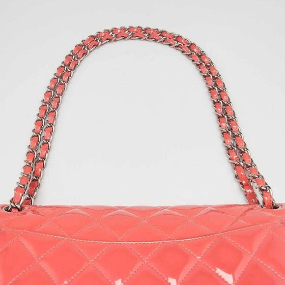 Chanel Pink Quilted Patent Leather Classic Jumbo Double Flap Bag - Picture 6 of 11